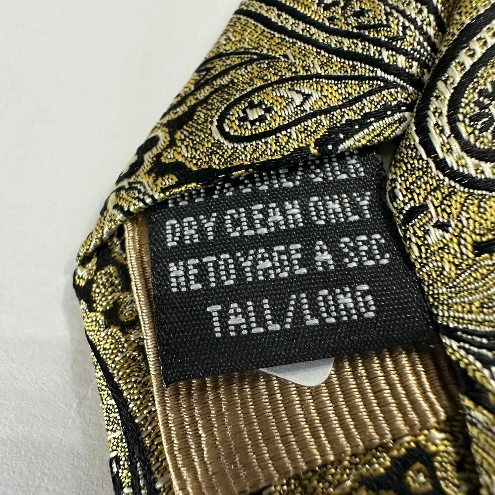 Enro Platinum Mens Silk Tie Gold Black Paisley Necktie Extra Long 65